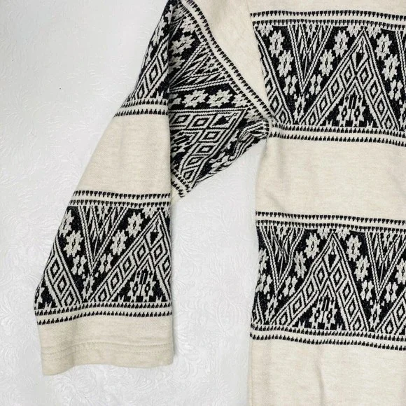 J Crew Sz Small Black Cream Graphic 3/4 Sleeve Sweatshirt - Picture 4 of 9